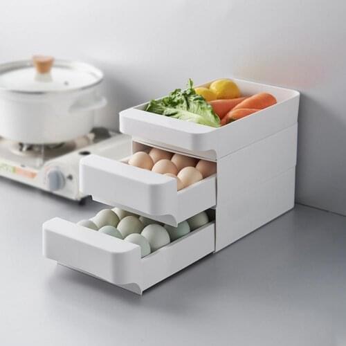 Food Organizer Egg Storage Box Refrigerator Fresh-keeping Box Kitchen Supplies Fruits and Vegetables Drawer Type Can Be Stacked