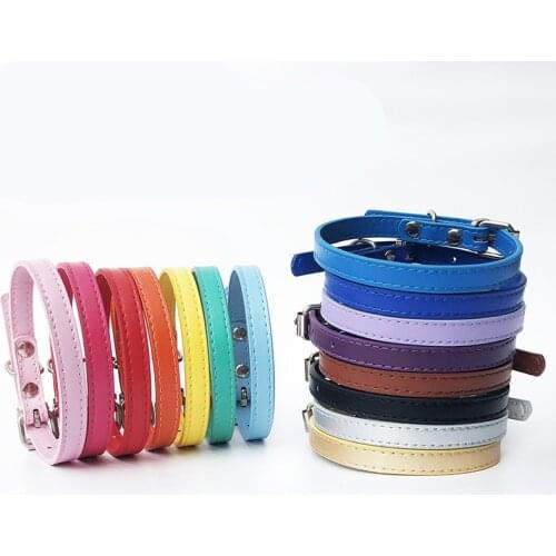 1.0cm Popular Adjustable Colorful Pet Collars PU Leather Neck Strap Safe For Dogs Soft Pet Supplies Blue Red Gold Silver Pink