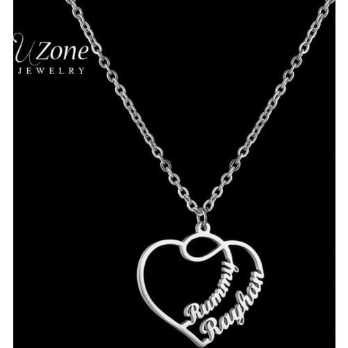UZone Stainless Steel Custom Double Name Necklace For Women Personalized Letter Heart Pendant Necklaces Handmade Jewelry Gift