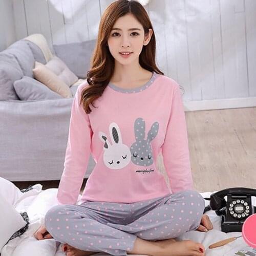 2019 New Cartoon Printed Long Sleeve Womens Pajamas Two Piece Set Fashion Sweet Round Neck Top And Pants With Pockets