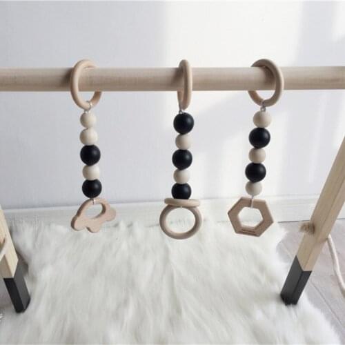 3PCS Wooden Beads Ornaments Newborn Baby Rattle Stroller Hanging Pendant Kids Play Gym Toy Accessories Nursery Decor Photo Prop