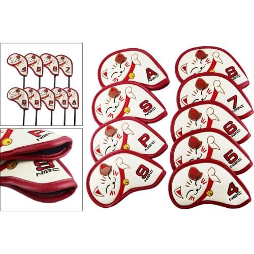 Lovely Fortune Cat Design Head Covers 4 5 6 7 8 9 P S A Iron Headcovers PU Leather Clubs Protective Covers Fit Most Irons