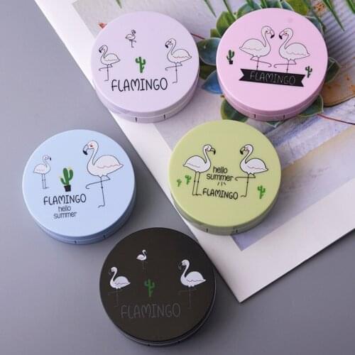 Lovely Crane Birds Contact Lenses Case with Mirror for Women Travel Storage Box Container Kit Round Plastic Lens Box