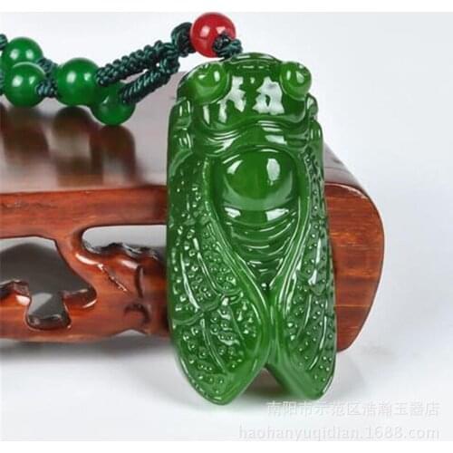 Dropshipping cicada Pendants Green HETIAN Jades Pendant Necklace Women Mens Fashion Jewelry