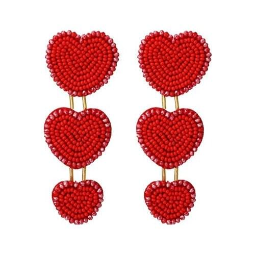 Hand Make Seed Bead BOHO Style Multi Color Love Heart Holiday Jewelry Weeding Earring