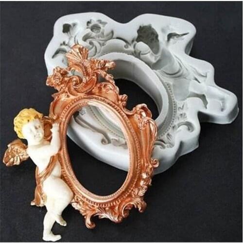 Silicone Mold Classic European Style Angel Border Mirror Photo Frame Chocolate Fondant Cake Silicone Mould Resin Clay Molds