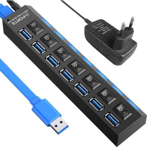 USB 3.0 HUB USB Splitter Multi Usb 3 0 Hub Several Ports with Switch Power Supply Adapter Multiple Usb 2.0 Extender Hab for Pc