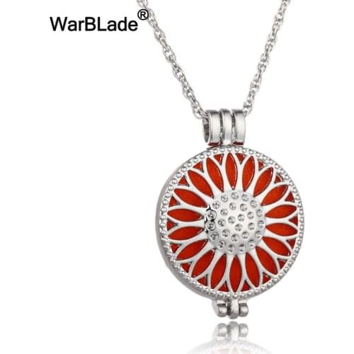 WarBLade Vintage Necklaces Aromatherapy Hollow Sun Flower Locket Pendant Perfume Essential Oil Diffuser Necklace For Women Gift