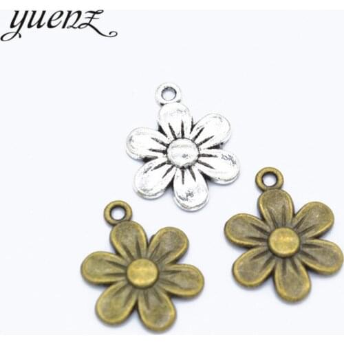 YuenZ 15 pcs Antique Silver color Flower Charms Metal Pendant Fit bracelet necklace earring Jewelry making 22*17mm Q1102