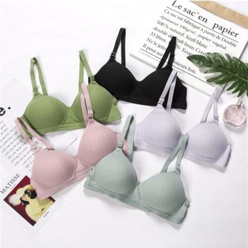 Wasteheart Women Fashion Pink Green Bralette Wireless Seamless Bras Cup A B Padded Maiden Bras Underwear Female Bras Cotton