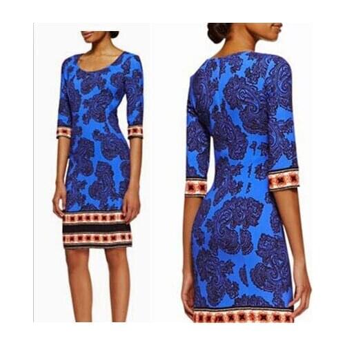 Of the womens temperament of Italian fashion brand blue sleeve elastic knitting slim dress