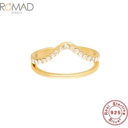 ROMAD INS Simple Wave Diamond Ring For Women S925 Sterling Silver Double Gold Wedding Rings All-match Open Ring Anillos Mujer