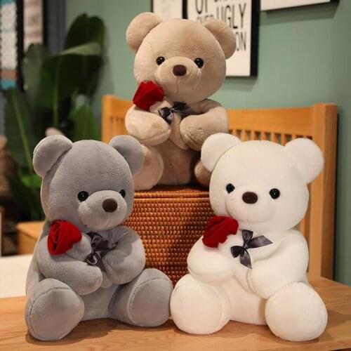 1pc 25/35/45CM Cartoon Bear Plush Toy Stuffed Teddy Bear Doll With Rose For Kid Girlfriend Mothers Day Valentines Day Present