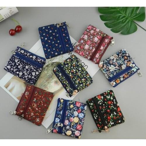 1PC Floral Canvas Purse Card Key Mini Purse Pouch Canvas Bag Women Girls Small Zipper Coin Purse Card Holder Wallet Wholesale