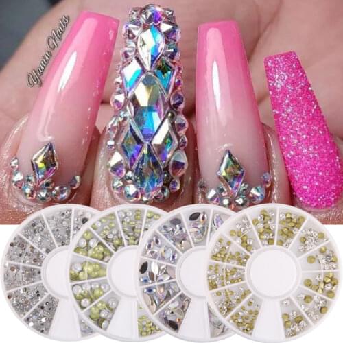 12 Grids Glitter Nail Rhinestone Colorful Mixed Size Irregular Crystals Beads Nail Art Decorations 3D Gems AB Acrylic Diamond