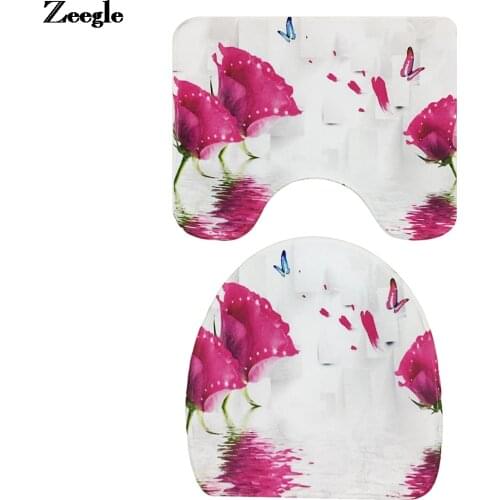 2pcs Bathroom Mats Set Floral Pedestal Rug Shower Room Bathroom Toilet Rugs Non Slip Bath Mat Floor Carpet