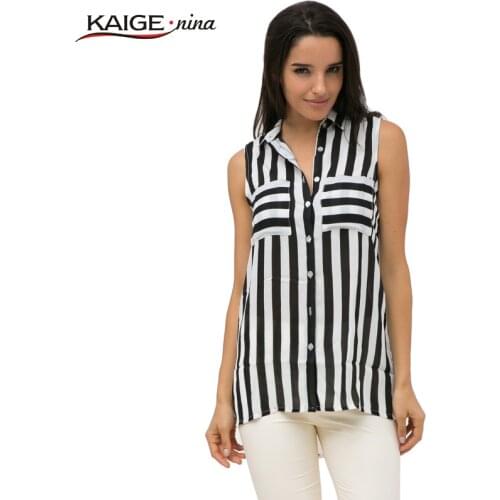 2017 Fashion Simple Blouse Shirt Womens Chiffon Striped Blouse Top Plus Size Elegant Formal Blouses Shirts Button Blusas 1711 a