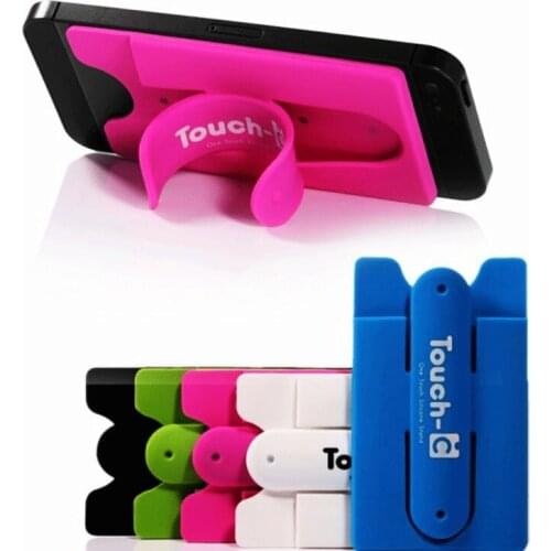 500pcs/lot custom logo phone holder with stand Silicone Stick Adhesive Card Pocket Mobile Phone Back Card Holder Wallet Case