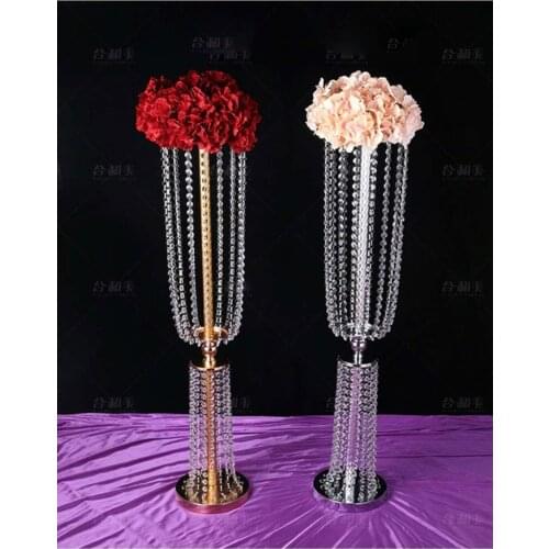 82cm Tall Crystal Flower Stand Arcylic Wedding Decoration Centre Table Chandelier Gold Silver Centerpiece Decor Event Marriage