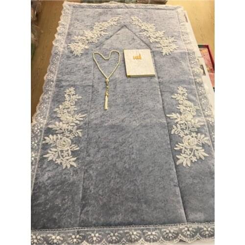 Velvet Prayer Rug 3 Piece Dowries Bohça Bridal Set Gray