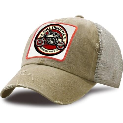 Full Throttle Cafe Racer Rockabilly Biker Baseball Caps Men Mesh Snapback Hat Hip Hop Cotton Cap Women Outdoor Fashion Dad Hats