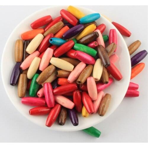 Wooden Beads 100Pcs Mixcolor Natural Wood Spacer beads 8x23mm Jewelry Making Toy DIY
