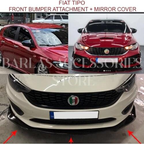 For Fiat Tipo Accessories Tipo Front Bumper Attachment + Fiat Tipo Mirror Cover Piano Black 2015 2016 2017 2018 2019 2020