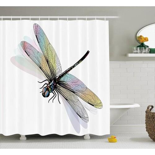 Dragonfly Shower Curtain Shady Dragonfly with Ornate Lace Style Spiritual Beauty Wings Waterproof Polyester Bath Curtains