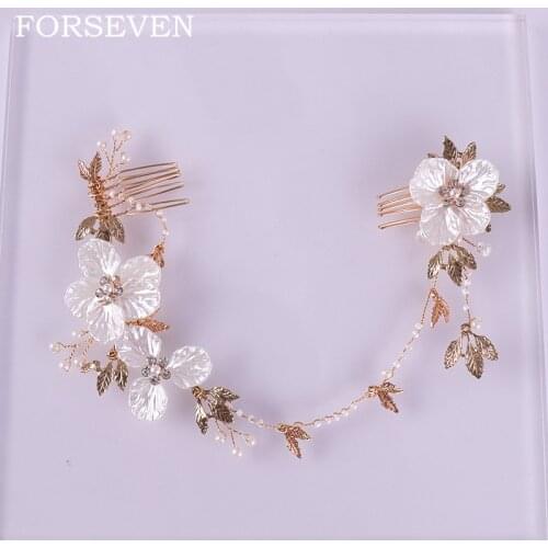 Double Hair Combs Women Head Ornaments Headbands Floral and Pearl Hair Comb Bridal Hair Accessories Hair Jewelry Flower Pearl
