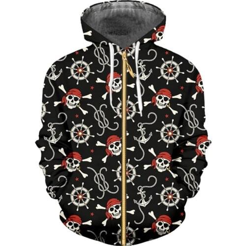 IFPD EU Size New Harajuku Cool Pirate Skull Printed 3d Zipper Hoodies Women/mens Hiphop Sweatshirt Long Sleeve Plus Size Coats