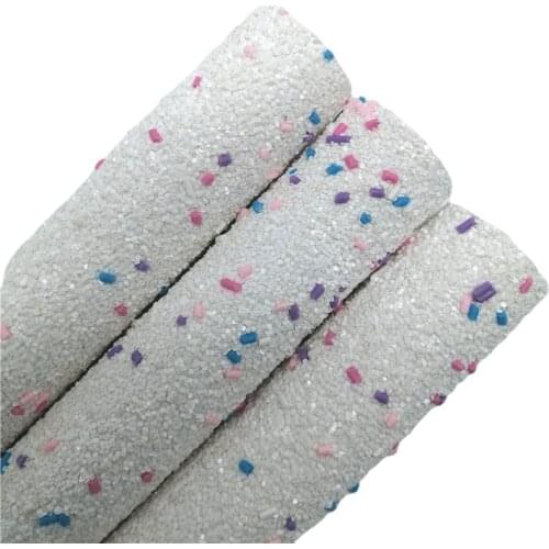 Sprinkles Chunky Glitter Vinyl Fabric Sheet Felt Backing Synthetic Leather Faux Vinil For Bows Earrings DIY A4 SIZE T566A