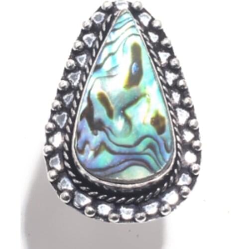 Genuine Abalone Shell Ring Silver Overlay over Copper , Hand Made Women Jewelry gift , R6850 , Size: 9.25