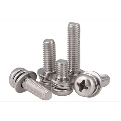 M4 M5 304 StainLess Steel ComBination Screw Round Head Three ComBination Screw Phillips Head ComBination Screw 50 Pcs
