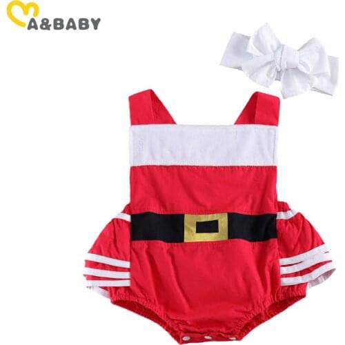 Ma&Baby 0-24M Christmas Newborn Infant Baby Girl Romper Ruffles Sleeveless Jumpsuit Playsuit Red Xmas Baby Girls Clothes