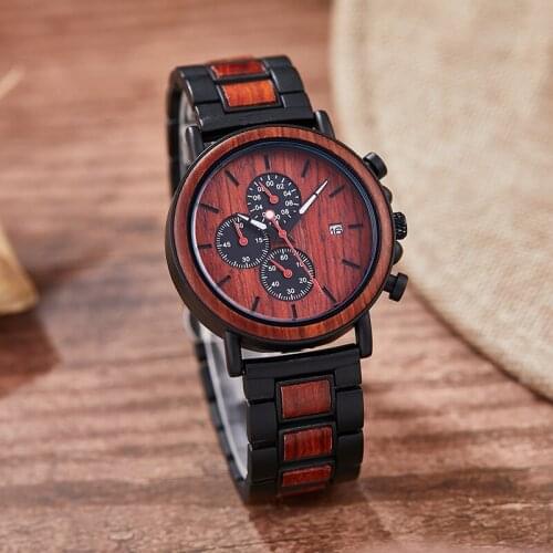 Luxury Top Brand Wood Stainless Steel Men Watches Style Wooden Timepieces Chronograph Quartz Watch Relogio Masculino Custom