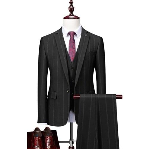 Suit Men 2020 Slim Fit Mens Striped Suit Red Gray Blue Black Mens Suits Formal Luxury 3 Piece Wedding Dress 4XL-S
