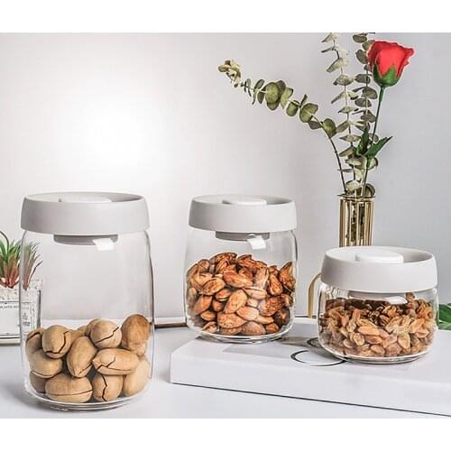 Seal Kitchen Storage Jar Set, Glass Jars with Vacuum Lid Glass Containers for Snacks, Coffee, Nuts 3-Jar Set