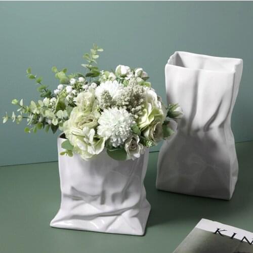 Nordic Ins Ceramic Vase Home Decoration Ornaments Crafts White Pleated Ceramic Flower Pot Art Vases Hydroponic Plant Flower Vase