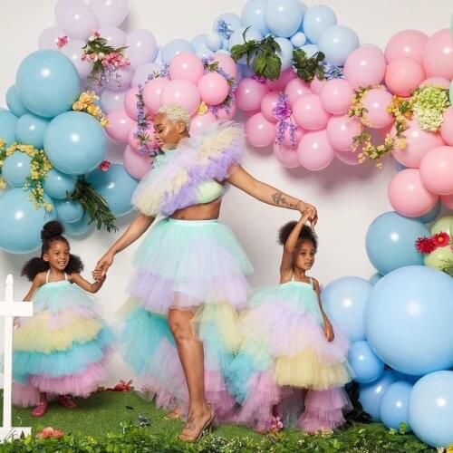 New Arrival Mother And Me Rainbow Dresses Custom Made For Photo Shoot Tulle Ruffles Tiered Mom And Daughter Tutu Gowns 2021