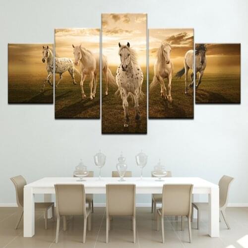 Five running horse animal 5 piece Wallpapers modern Modular Poster art Canvas painting for Living Room Home Decor