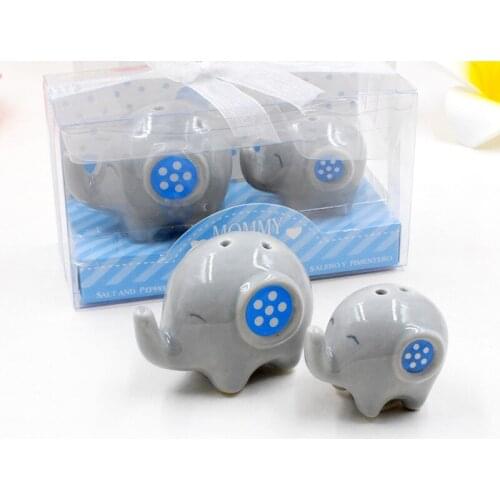Wholesale blue pink ceramic elephant salt and pepper shakers baby showers favors baptism gifts for boy girl W8772