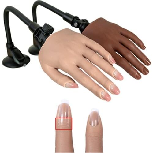 Female Lifesize Silicone Practice Hand with Bracket Flexible Bendable Fake Training Hand Nails Art Display Stand Manicure