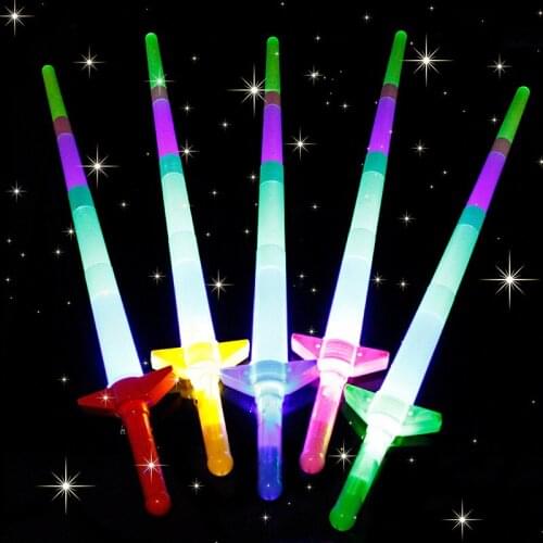 Expandable Laser Sabers Light Up LED Swords Glows in Dark Mini Glow Sticks Flashing Neon Party 4-Section - Batteries Included