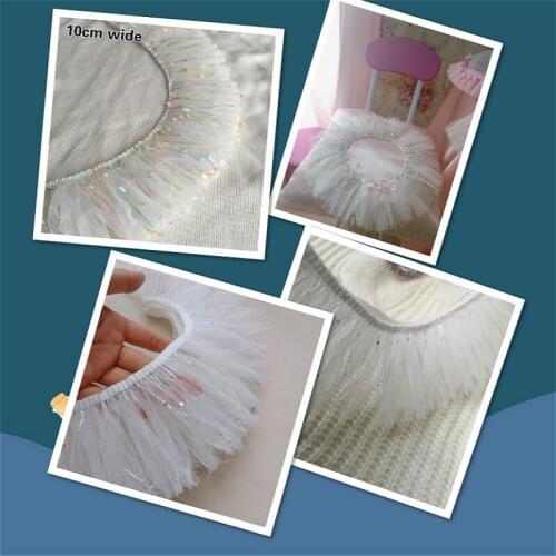 Luxury Pleated Chiffon Tulle Lace Trim 3D Embroidered Ribbon DIY Sewing Guipure Fluffy Dress Curtain Tassel Pet Collar Pompom