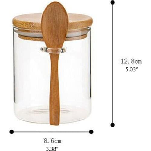 K5DC Sugar Bowl with Bamboo Lid and Spoon Clear Glass Canister Jar for Kitchen Storag