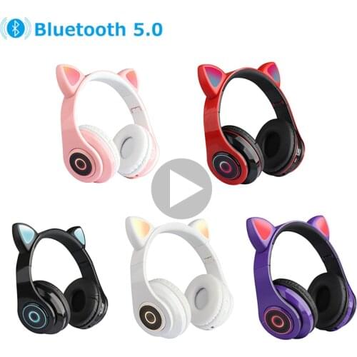 LED Cute Cat Ears Bluetooth-compatible5.0 Wireless Headphones Gaming Headset Colorful Headset With Mic Best Gift For Kids Adults