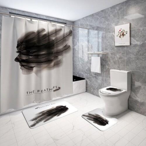 Feather Art Head Shower Curtains Waterproof Polyester Bathroom Curtain Pedestal Bath Mats Set Toilet Seat Cover Home Decor