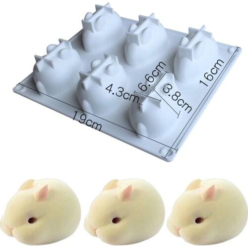 1PC Easter Rabbit Shape 6 grids Silicone Mousse Cake Mold Soap Making Tools Pastry Baking Molds Form for Plaster DIY