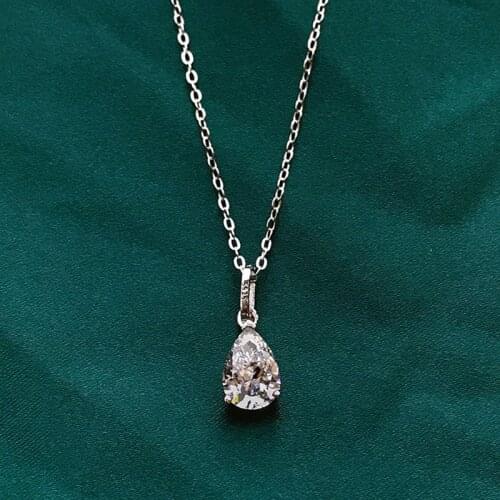 100% 925 Sterling Silver Pear Cut Created Moissanite Diamonds Gemstone Wedding Romantic Pendent Necklace Fine Jewelry