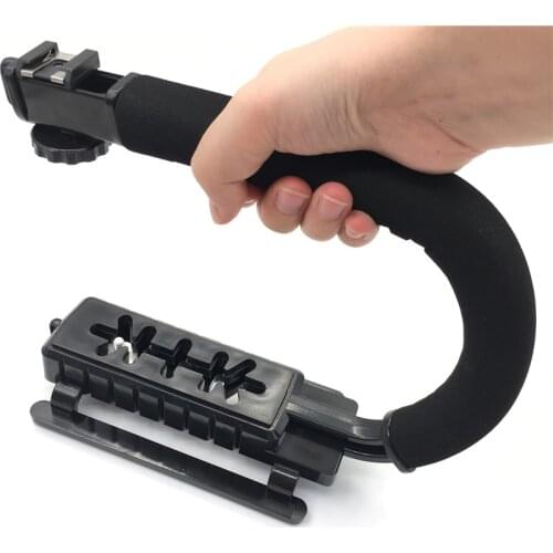 3 Shoe Mounts U/C Shaped Bracket Holder Handle Handheld Video Action Stabilizer Grip for Canon Nikon Sony DSLR Camera Camcorder